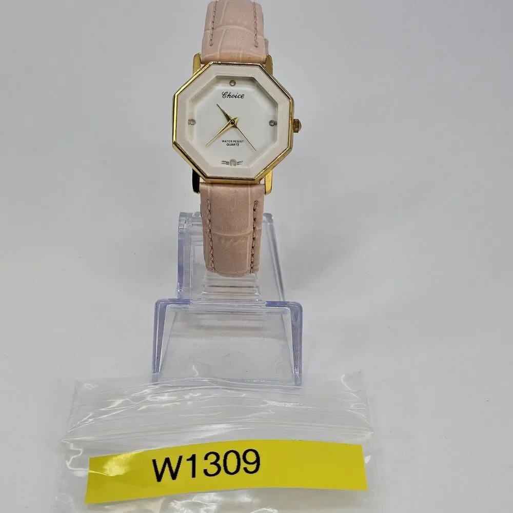 Choice Women's Octagon‎ Watch 30MM White Dial New Pink Leather Bands New Battery
